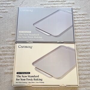 Caraway Home Nonstick Ceramic Large Baking Sheet 2 Set 18" x 13", Gray Cream NEW